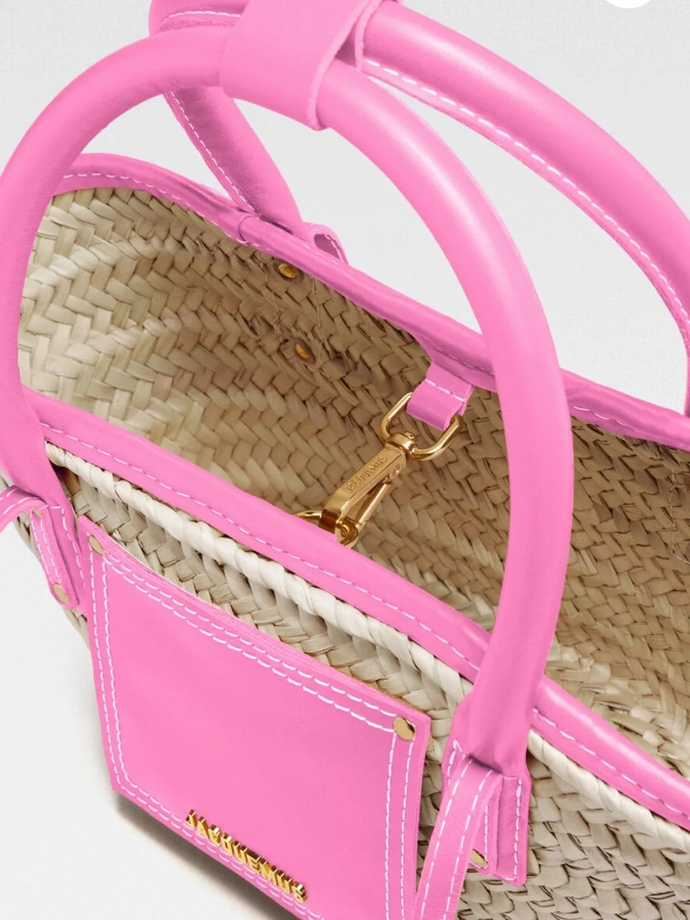 JACQUEMUS Pink Straw Tote Bag